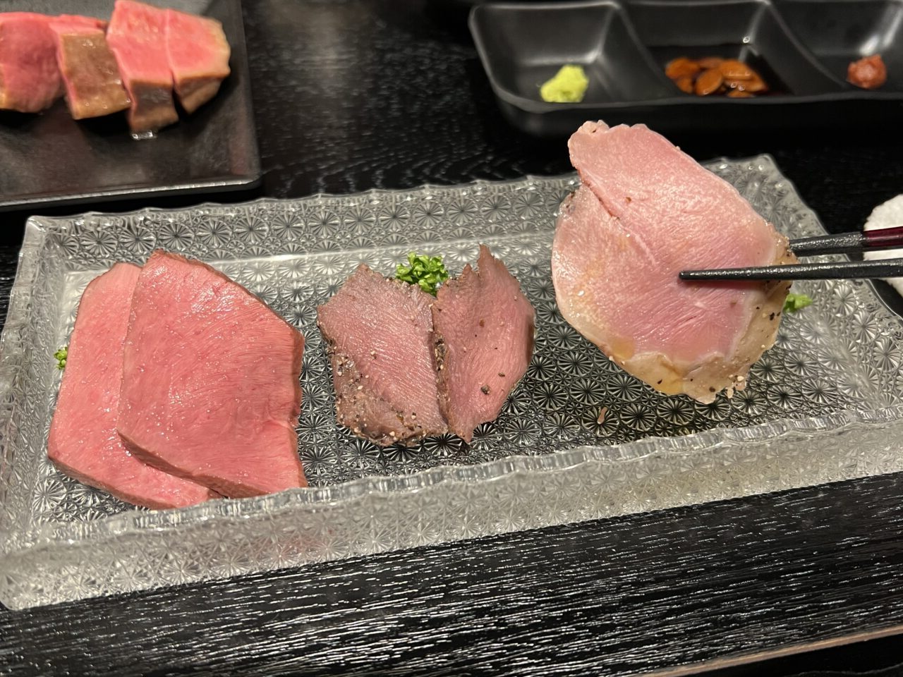 一心たん助の肉刺し3種盛り合わせ